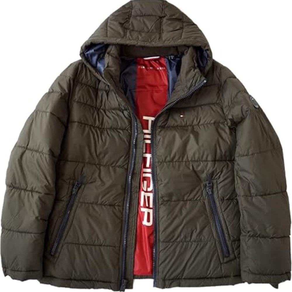 Tommy Hilfiger Men’s Quilted Coat Sz Small Olive Green